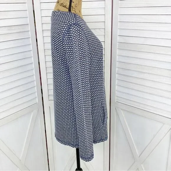 Talbots Polkadot Knit Kangaroo Pocket Pullover Top Blue White Small - Picture 3 of 13